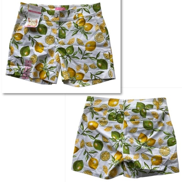 Isaac Mizrahi Lemon Lime Scattered Print Tailored Short Yellow Green Size 6 - Picture 8 of 8